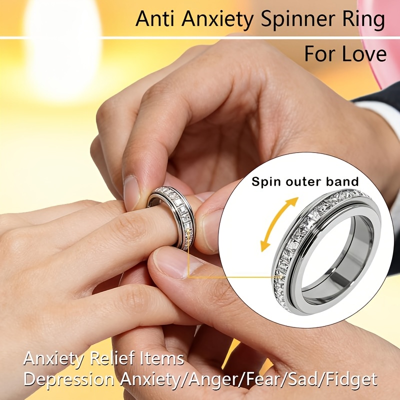 S925 Silver Rotatable Ring with Synthetic Zirconia, Unisex